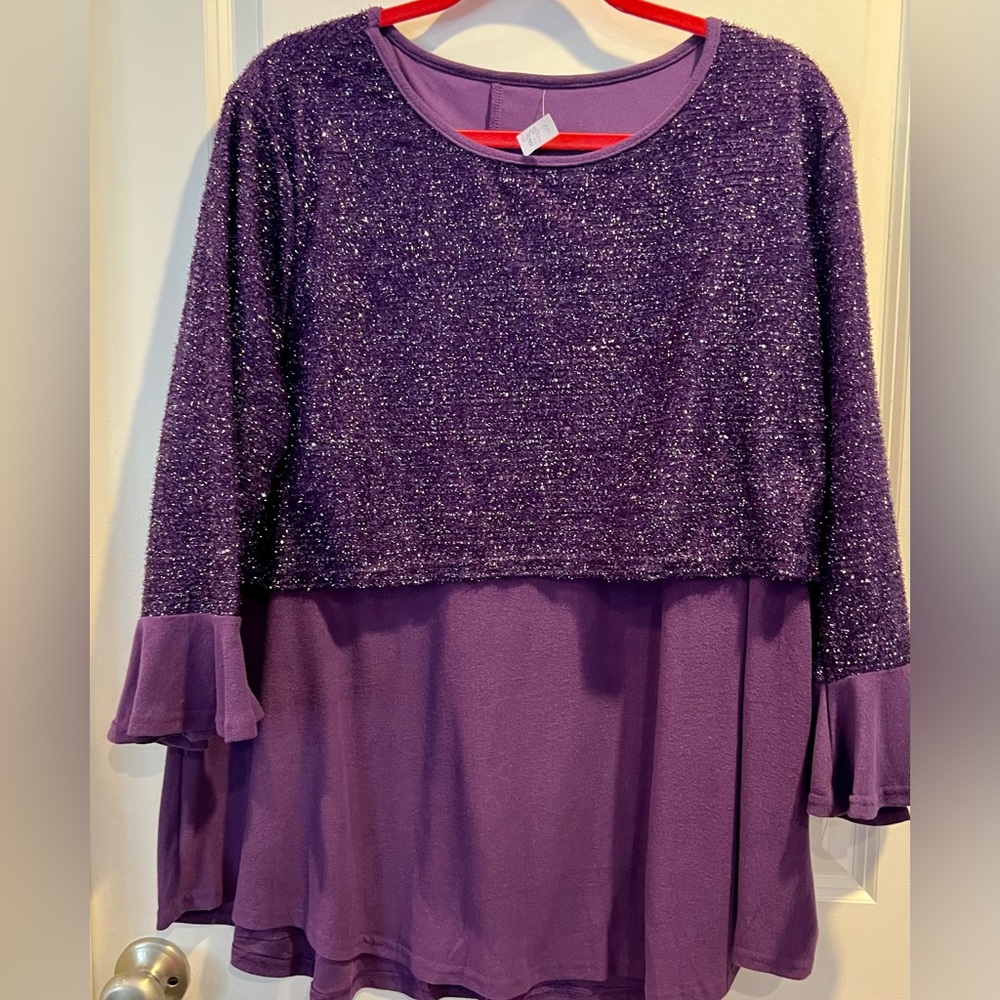 Sparkle purple plus size blouse 2X